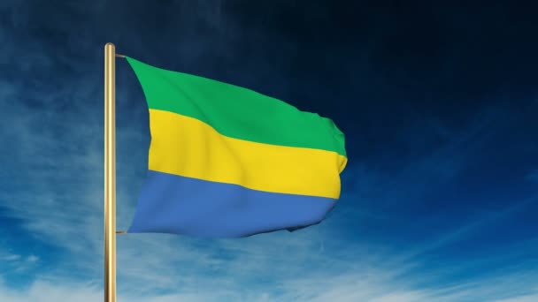 Gabon Flag csúszka stílusa. Integetett a szél felhős háttér animáció — Stock videók