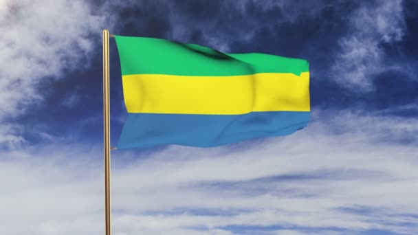 Gabonská vlajka mával ve větru. Zelená obrazovka, alfa podklad. Opakovatelná animace — Stock video