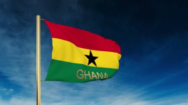 Başlık ile Gana bayrağı kaydırıcı tarzı. Bulut arka plan animasyonu ile rüzgarda el sallayarak