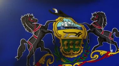 pennsylvania bayrak rüzgarda sallayarak. Güneş döngü stil yükselir. Animasyon döngüsü