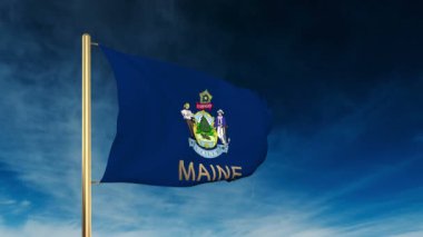 başlığı ile maine bayrak kaydırıcı tarzı. Bulut arka plan animasyonu ile rüzgarda el sallayarak