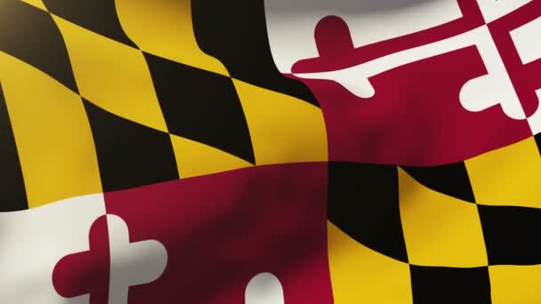 Maryland bayrak rüzgarda sallayarak. Güneş döngü stil yükselir. Animasyon döngüsü — Stok video