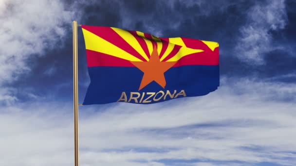 Flaga Arizona z tytułu machając na wietrze. Zapchanie Słońce wschodzi styl. Pętla animacji — Wideo stockowe