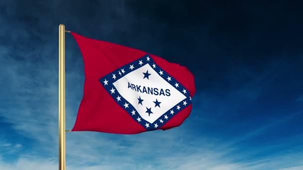 Arkansas flag slider style. Waving in the win with cloud background animation — Stock Video