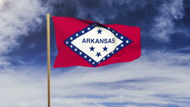 Флаг Арканзаса размахивает ветром. Зеленый экран, альфа-мат. Зацикленная анимация — стоковое видео