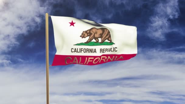 Kalifornská vlajka s hlavou mávající ve větru. Styl slunce stoupá. Animační smyčka — Stock video