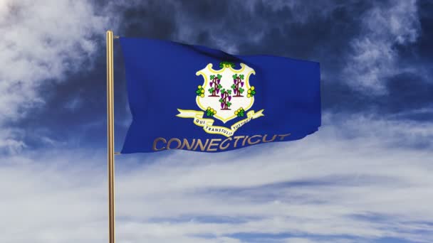 Vlajka Connecticutu s titulem máváním ve větru. Styl slunce stoupá. Animační smyčka — Stock video