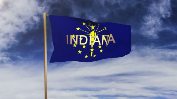 Індіана прапор з назвою розмахуючи на вітрі. Цикл Сонця піднімається стиль. Цикл анімації — стокове відео