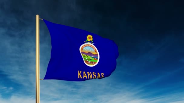 Kansas bandera deslizante estilo. Saludando en la victoria con la animación de fondo en la nube — Vídeos de Stock