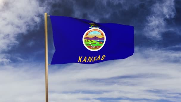 Bandeira do Kansas a acenar ao vento. Ecrã verde, alfa fosco. Animação solta — Vídeo de Stock