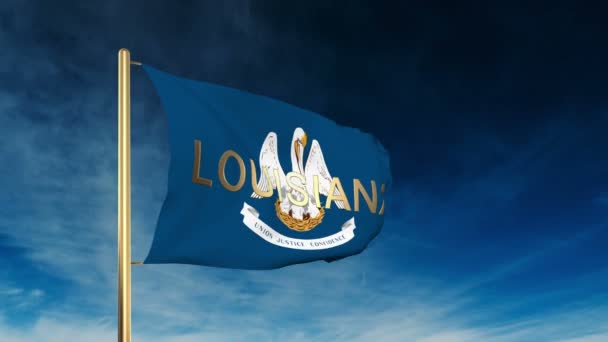 Louisiana flaga styl suwak z tytułem. Machając na wiatr z animacji tła chmura — Wideo stockowe