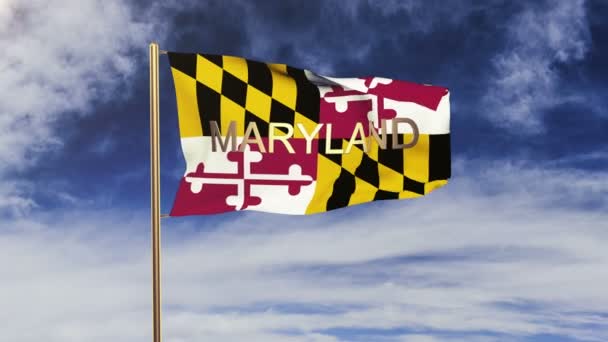 Bandeira de Maryland com título acenando ao vento. Looping sol nasce estilo. loop de animação — Vídeo de Stock