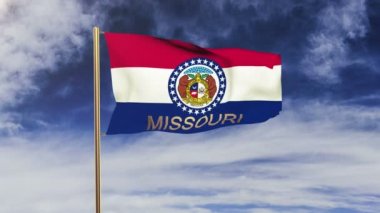 başlığı rüzgarda sallayarak missouri bayrağı. Döngülü güneş tarzı yükselir. Animasyon döngüsü