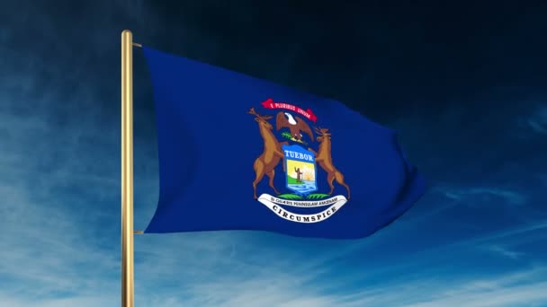 Style de curseur drapeau michigan. Agitant dans la victoire avec l'animation de fond nuage — Video