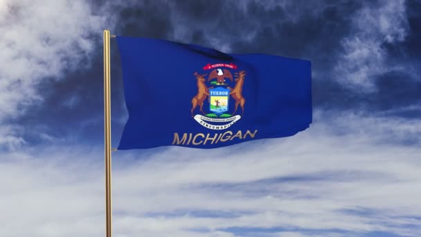 Drapeau michigan avec le titre agitant dans le vent. Boucle soleil se lève style. Boucle d'animation — Video