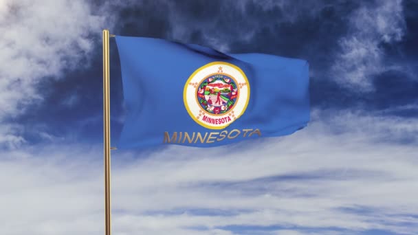 Minnesota vlajka s titulem máváním ve větru. Styl slunce stoupá. Animační smyčka — Stock video