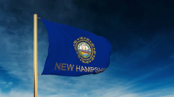 New Hampshire flag styl suwak z tytułem. Machając na wiatr z animacji tła chmura — Wideo stockowe