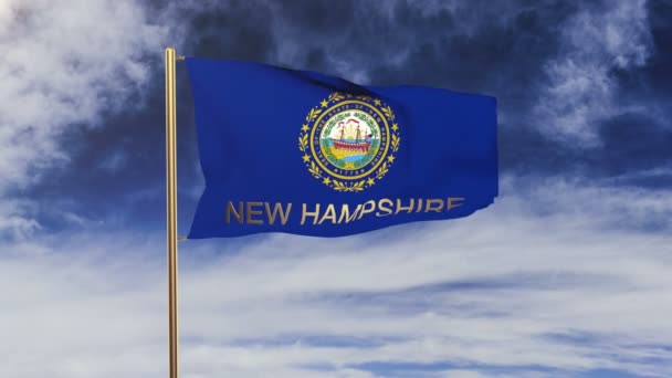 Nova bandeira de Hampshire com título acenando ao vento. Looping sol nasce estilo. loop de animação — Vídeo de Stock