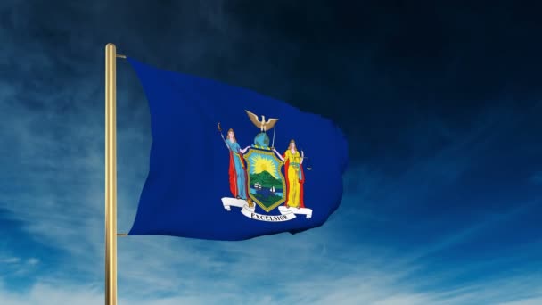 New York vlag Slider stijl. Wuivende in de overwinning met Cloud achtergrond animatie — Stockvideo