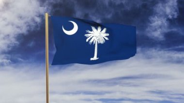 Güney Carolina bayrağı rüzgarda sallayarak. Yeşil ekran, alfa mat. Döngüye uygun animasyon