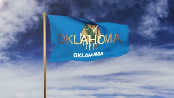 Oklahoma Flagge mit dem Titel weht im Wind. Looping Sun Aufgang Stil. Animationsschleife — Stockvideo