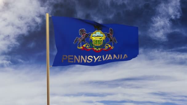 Bandiera della Pennsylvania con il titolo sventola nel vento. Looping sole sorge stile. Ciclo di animazione — Video Stock