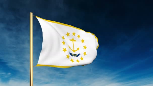 Rhode Island Flagge Schieberegler Stil. winkt der Sieg mit Wolkenhintergrundanimation — Stockvideo