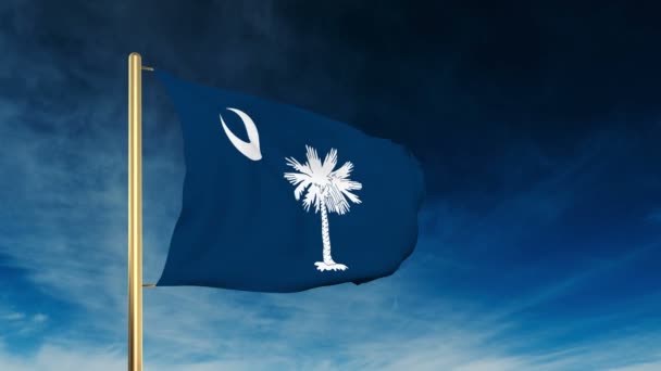 South Carolina Flagge Schieberegler Stil. winkt der Sieg mit Wolkenhintergrundanimation — Stockvideo