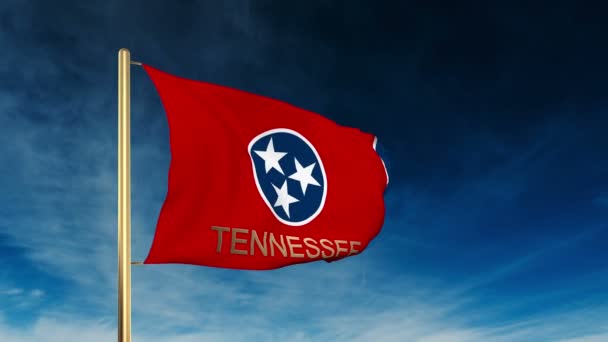 Tennessee bandera estilo deslizante con título. Ondeando en el viento con animación de fondo de nube — Vídeos de Stock