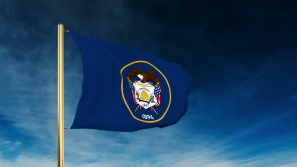 Utah flagga Slider stil. Vinka i vinst med moln bakgrund animation — Stockvideo