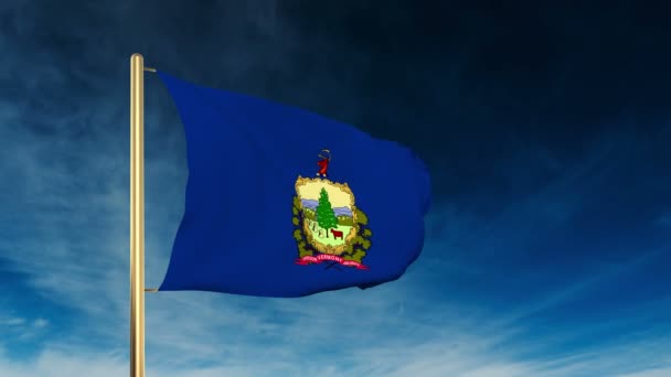 Vermont flag slider style. Waving in the win with cloud background animation — Stock Video