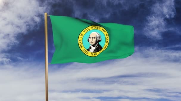 A bandeira de Washington a acenar ao vento. Ecrã verde, alfa fosco. Animação solta — Vídeo de Stock