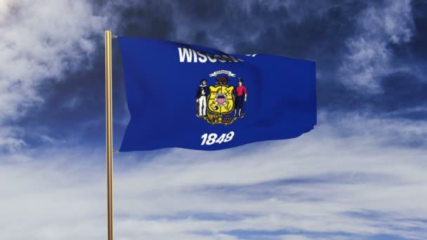 Wisconsin bandeira acenando ao vento. Ecrã verde, alfa fosco. Animação solta — Vídeo de Stock