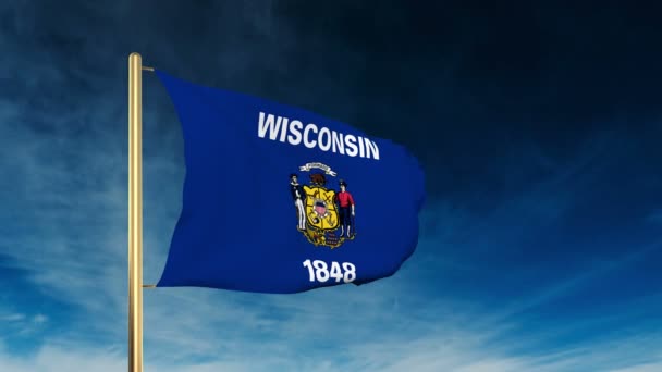 Wisconsin flag slider style. Waving in the win with cloud background animation — Wideo stockowe