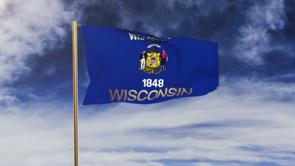 Drapeau du Wisconsin avec le titre agitant dans le vent. Boucle soleil se lève style. Boucle d'animation — Video