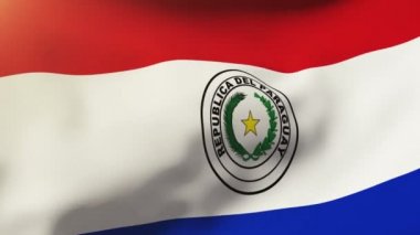Paraguay bayrak rüzgarda sallayarak. Güneş döngü stil yükselir. Animasyon döngüsü
