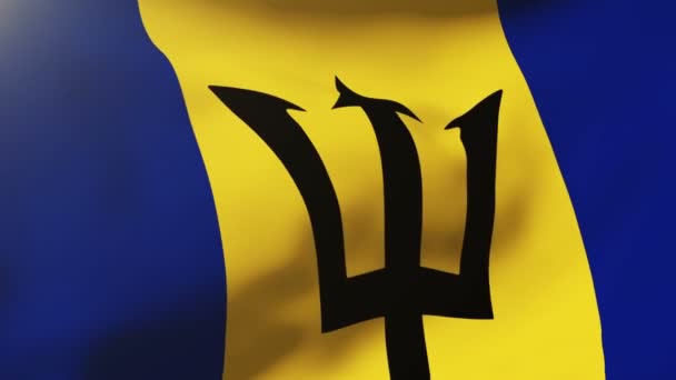 Barbados bayrağı rüzgarda sallayarak. Güneş döngü stil yükselir. Animasyon döngüsü — Stok video