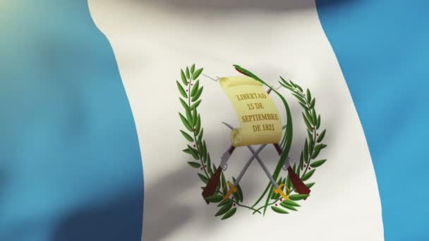 グアテマラの国旗が風になびかせて。スタイルを昇る太陽をループします。アニメーションのループ — ストック動画
