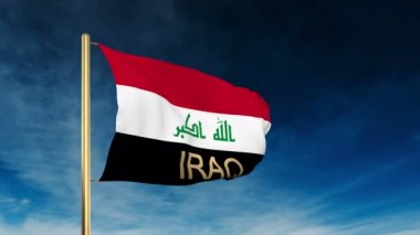 Irak bayrağı kaymak başlık stiliyle. Bulut arka plan animasyon ile rüzgarda sallayarak