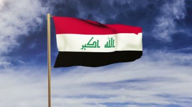 Irak bayrağı rüzgarda sallayarak. Yeşil ekran, Alfa mat. Loopable animasyon