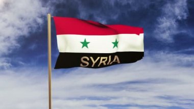 Suriye bayrağı ile başlık rüzgarda sallayarak. Döngülü güneş tarzı yükselir. Animasyon döngüsü