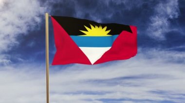 Antigua ve Barbuda bayrağı rüzgarda sallanıyor. Yeşil ekran, alfa mat. Döngüye uygun animasyon