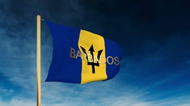 Başlığı ile Barbados bayrak kaydırıcı tarzı. Bulut arka plan animasyonu ile rüzgarda el sallayarak