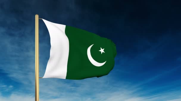 Pakistan bayrak kaydırıcı tarzı. Bulut arka plan animasyonu ile galibiyette el sallayarak — Stok video