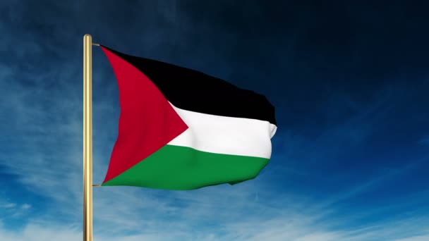 Estilo deslizante de bandera palestina. Saludando en la victoria con la animación de fondo en la nube — Vídeo de stock