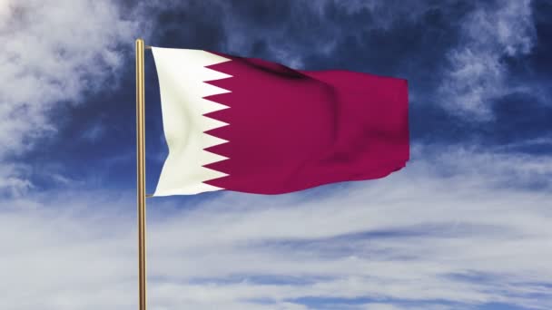 Katar flaga machając na wietrze. Zielony ekran, maska alfa. Animacja z możliwością powtarzania — Wideo stockowe