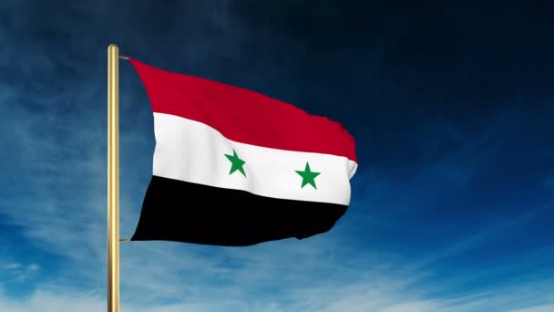 Estilo deslizante bandera de Siria. Saludando en la victoria con la animación de fondo en la nube — Vídeo de stock