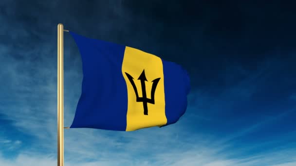 Estilo deslizante de bandeira de Barbados. Acenando na vitória com animação de fundo em nuvem — Vídeo de Stock