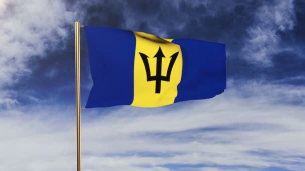 Barbados vlag zwaaiende in de wind. Groen scherm, alpha matte. Loop bare animatie — Stockvideo