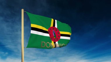 Başlık ile Dominika bayrak kaydırıcı tarzı. Bulut arka plan animasyonu ile rüzgarda el sallayarak